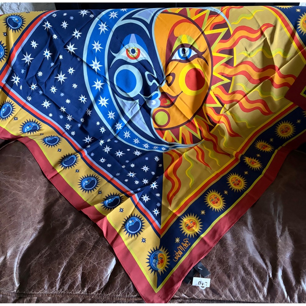 Vintage Bob Mackie 100% Silk Scarf Sun Moon Celestial Wearable Art NWT 38x38 - Picture 3 of 13
